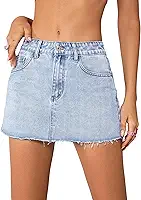Feminino Saia Curta Jeans Casual Cintura Alta Bainha Crua Bolso Azul Claro G