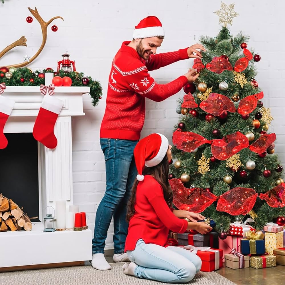 JKJG Red Christmas Mesh Ribbon, 26cm x 10ft, Net Material