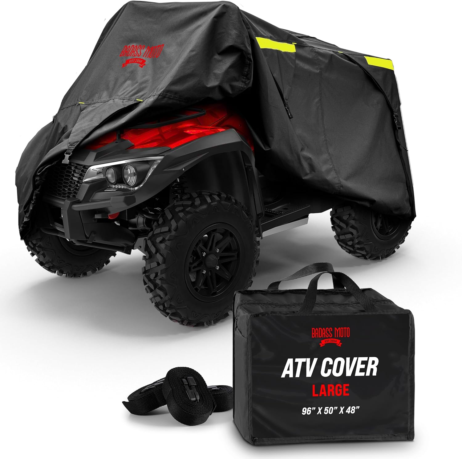 Badass Moto Ultimate ATV Cover Waterproof Outdoor Heavy Duty Storage. Durable 4 Wheeler Covers All Weather Rain Sun Snow. Four Wheelers Accessories Fits Polaris Honda CF Moto Quad No-Zipper Large 96