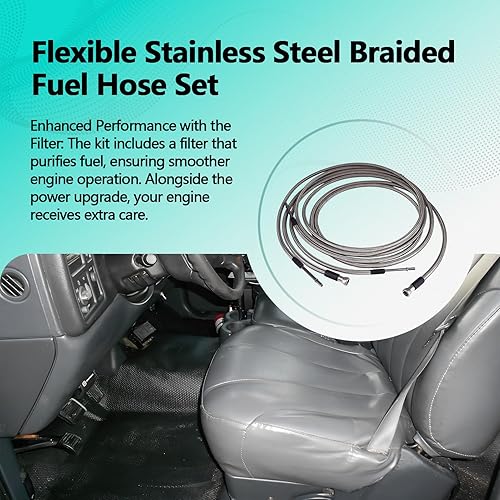 Miniatura 2 de Juego de manguera de combustible trenzada de acero inoxidable flexible para GMC Sierra y Chevy Silverado 1500 2500 2500HD 3500 reemplaza 819-840