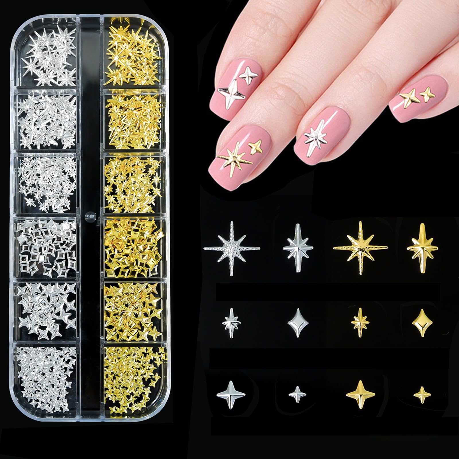 1Box Silver Gold Star Nail Charms Mini Star Charms for Nails Design Alloy Nail Studs Stars Nail Charm Multiple Shape Stars Nails Charms Nail Jewels