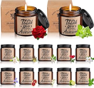 Treela 12 Pcs Thank You Candle Gifts, 3.5 Oz Organic Aromatherapy Jar Candles Bulk, You are Awesome Inspirational Scented Candles Gifts Set for Women Nurses Teachers Stress Relief (Brown)
