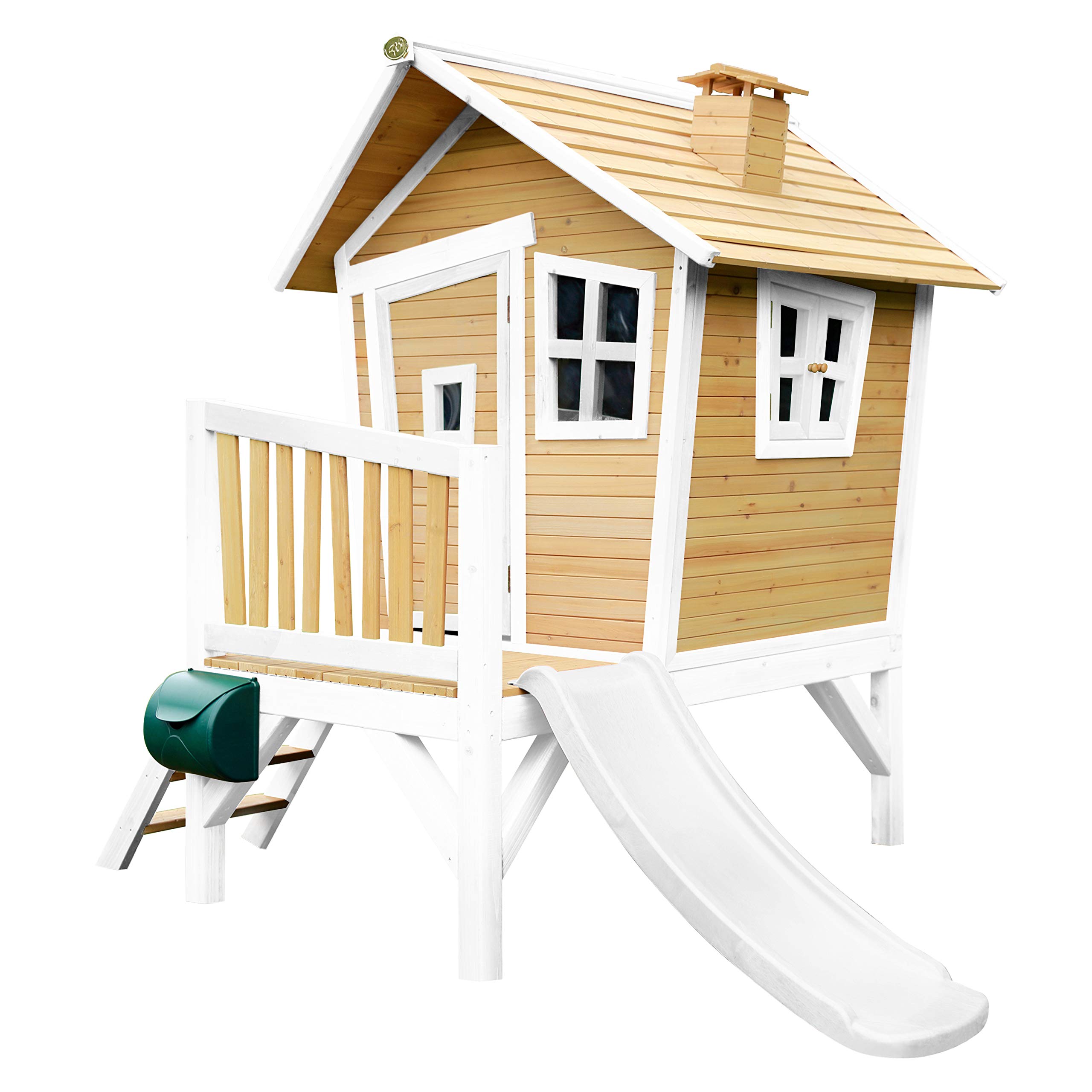 AXI Robin Casetta con pavimento e scivolo bianco | Casa da gioco per giardino/esterno in marrone e bianco di legno FSC | Parco giochi per bambini