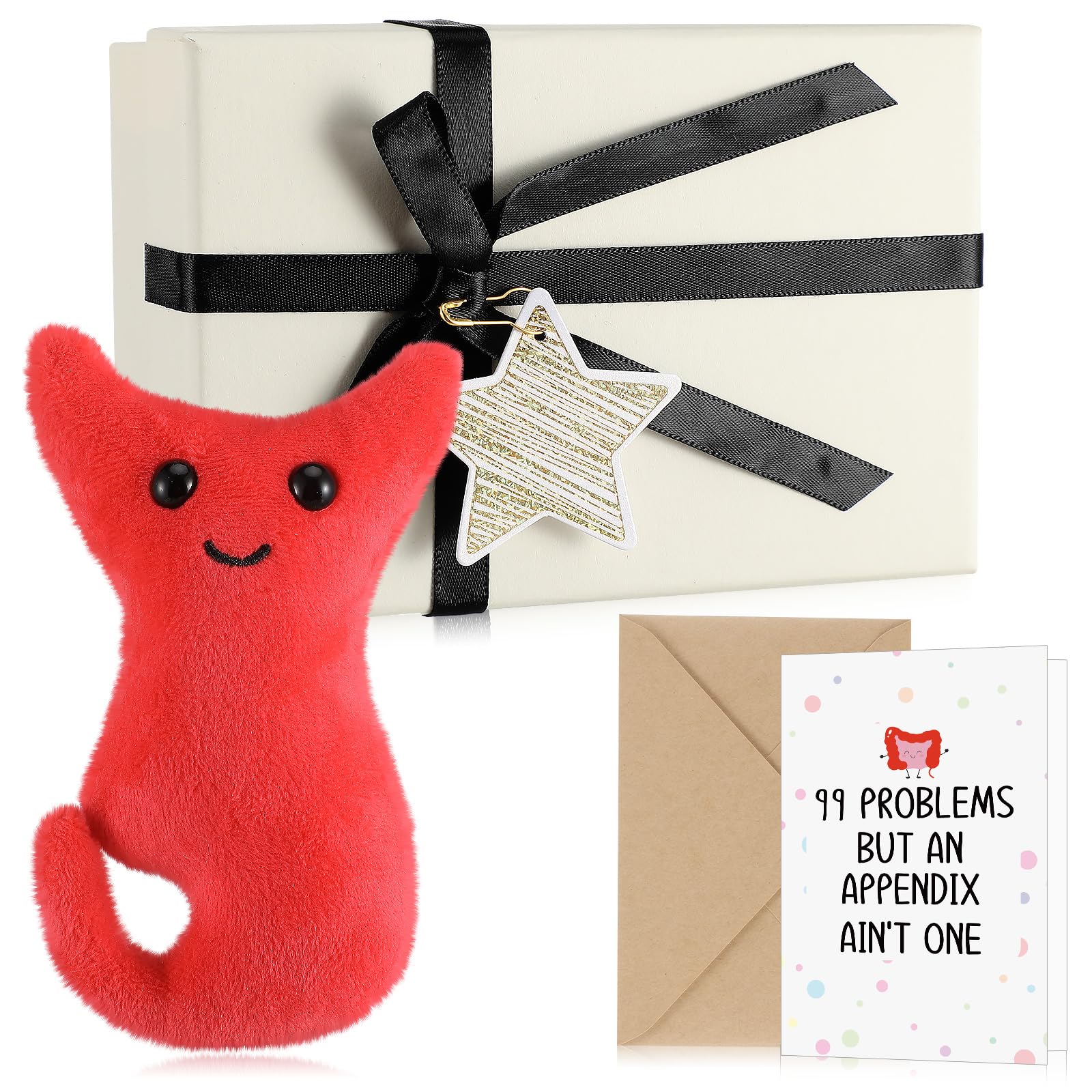 RoundFunny 4 Pcs Appendix Surgery Plush Gift Appendix Surgery Get Well Cards with Envelope Beige Box for Appendectomy Removal Get Well Gifts