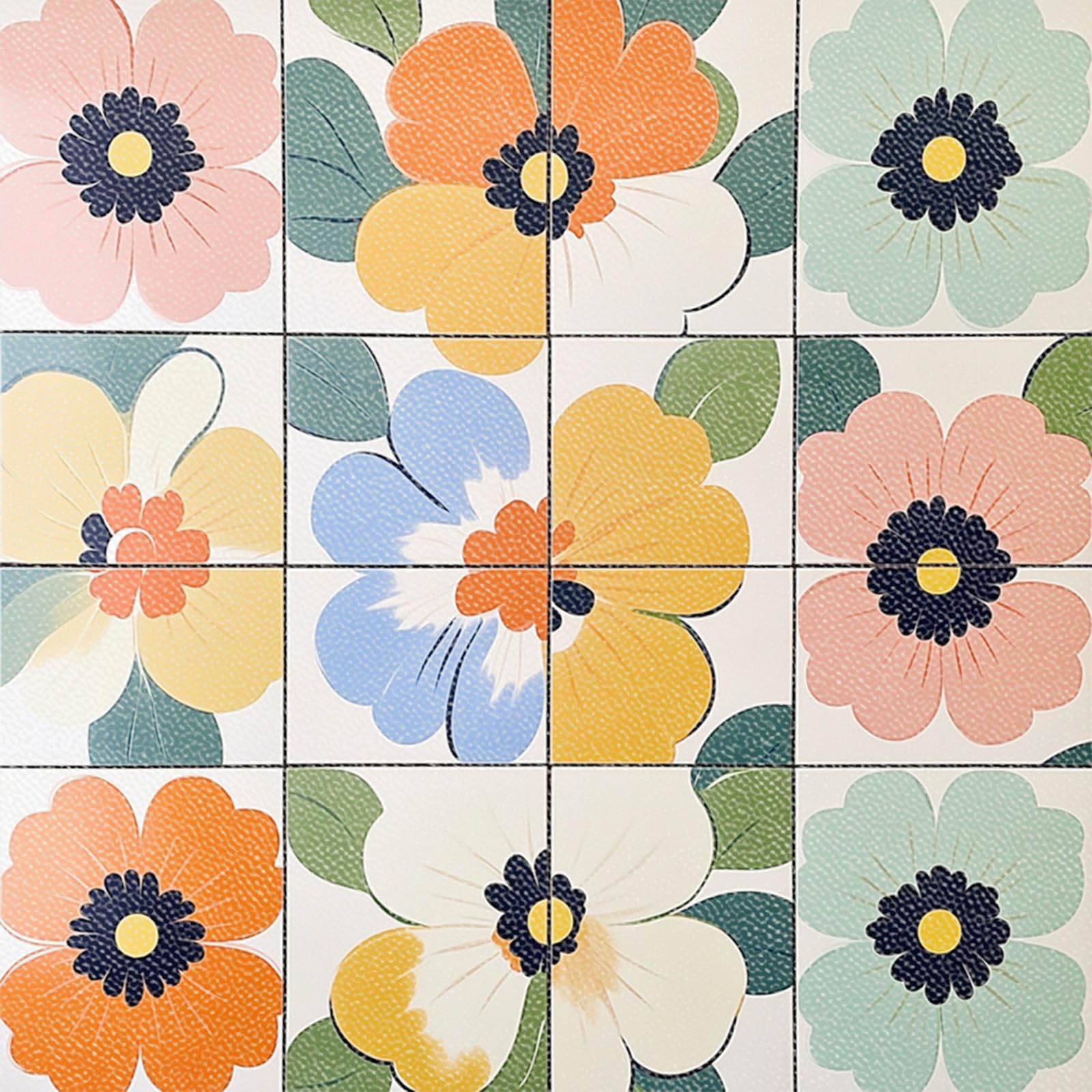 IVN 10 piastrelle per pavimento da 30,5 x 30,5 cm, design astratto pastello con papaveri, per camera da letto, armadio, sala giochi, studio d'arte, bagno, decorazione