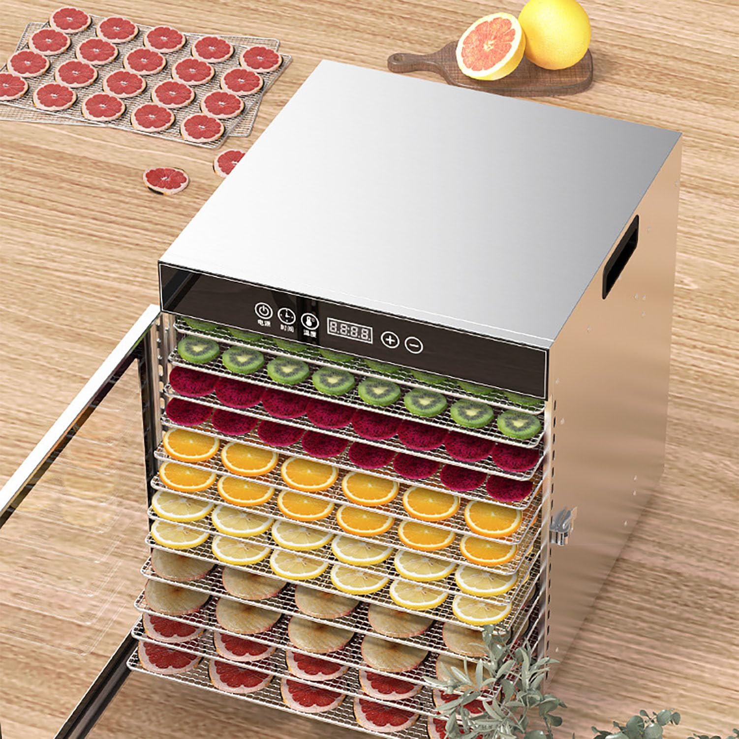 Secador De Alimentos Deshidratador con Termostato Ajustable De 30-90 °C Y Temporizador Digital De 24 Horas, Control Inteligente por Microcomputadora para Pescado, Verduras Y Carne