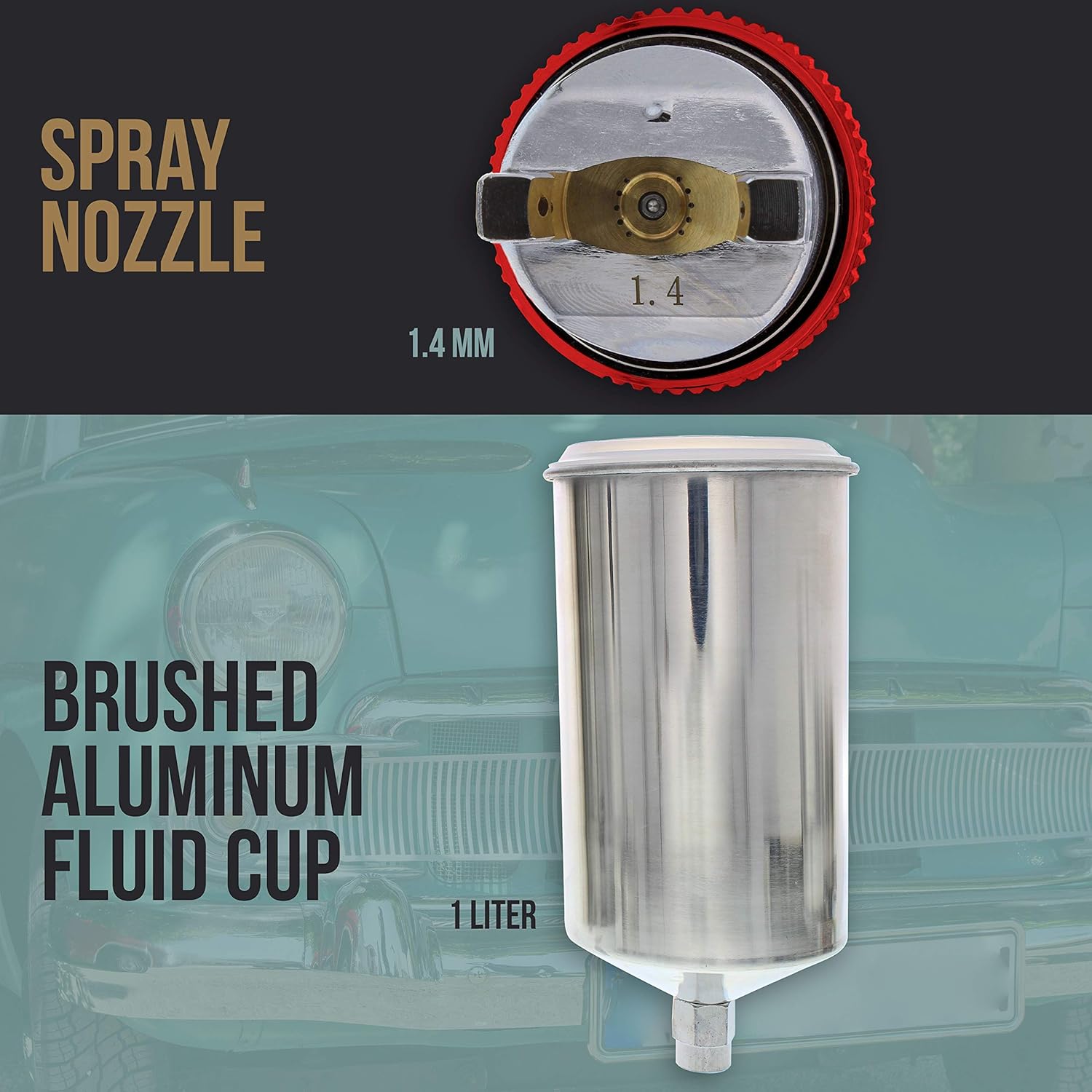 TCP Global Professional Gravity Feed HVLP Spray Gun with a 1.4mm Fluid Tip, 1 Liter Aluminum Cup and Air Regulator : Automotive