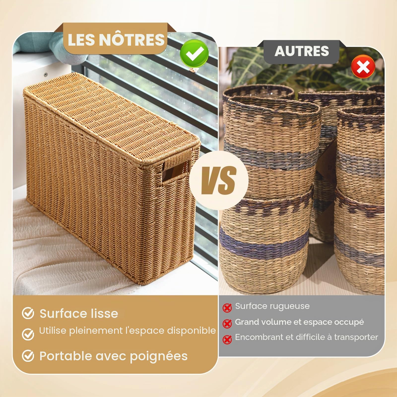 Panier à magazines en osier tissé à la main – Boîte de rangement étroite tissée avec couvercle – Pour la maison et le bureau (taille S)