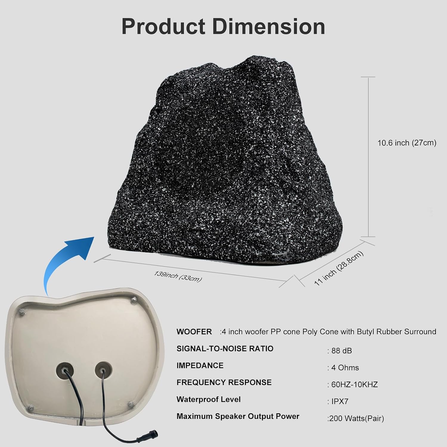 STUDIOFINIX 4 Inches Bluetooth Rock Speakers Outdoor Waterproof, 200W Powerful Bass & All Weather, for Backyard Garden Pool Deck BBQ Porch (Pair)