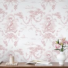 CiCiwind Peel and Stick Wallpaper Pink and White Wallpaper Vintage Toile Wall Paper for Bathroom Bedroom Living Room French Self Adhesive Removable Contact Paper for Cabinets 17.3"197" Vinyl Rolls