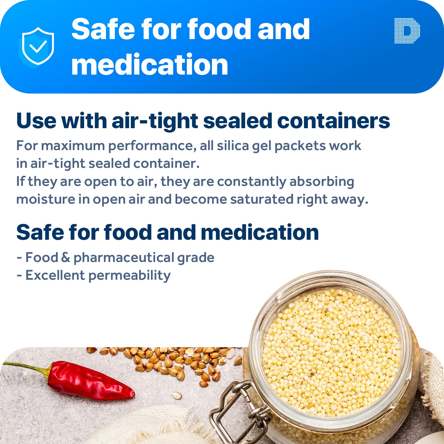 Dry & Dry 0.5(Half) Gram [500 Packets] Pure & Safe Silica Gel Packets Desiccant Dehumidifiers Silica Gel Packs - Food Safe Silica Packets Silica Gel Moisture Absorbers