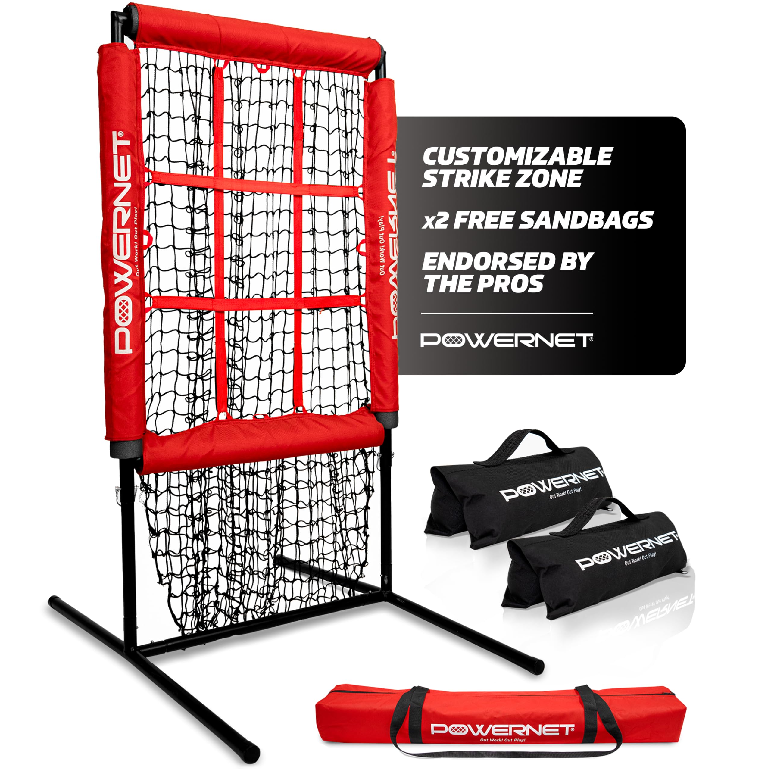 PowerNet Pitching Zone Pro Strike Zone Softball & Baseball Net, Portable Pitching Net with Targets, Includes Sandbags & Carry Bag