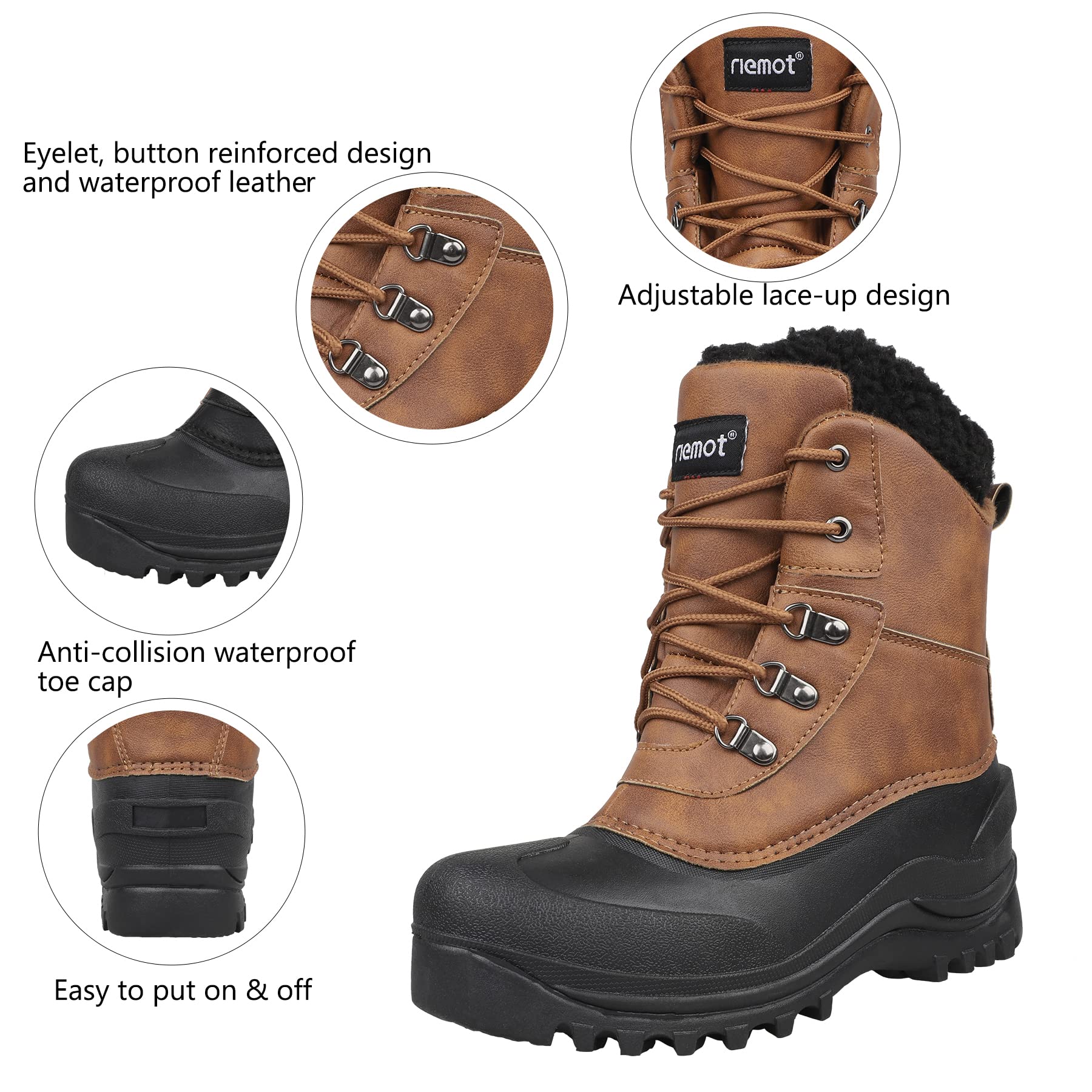 riemot Unisex Schneestiefel Damen Herren GefüttertSchneestiefel