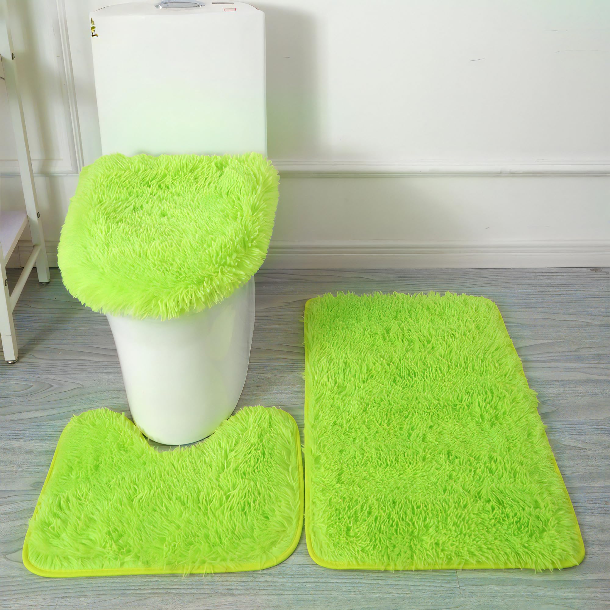 Eanpet Green Bathroom Rugs Sets 3Piece Bath Mat Solid Bath Rug Floor Mats Washable Shower Rug with U-Shaped Contour Rug Toilet Lid Cover