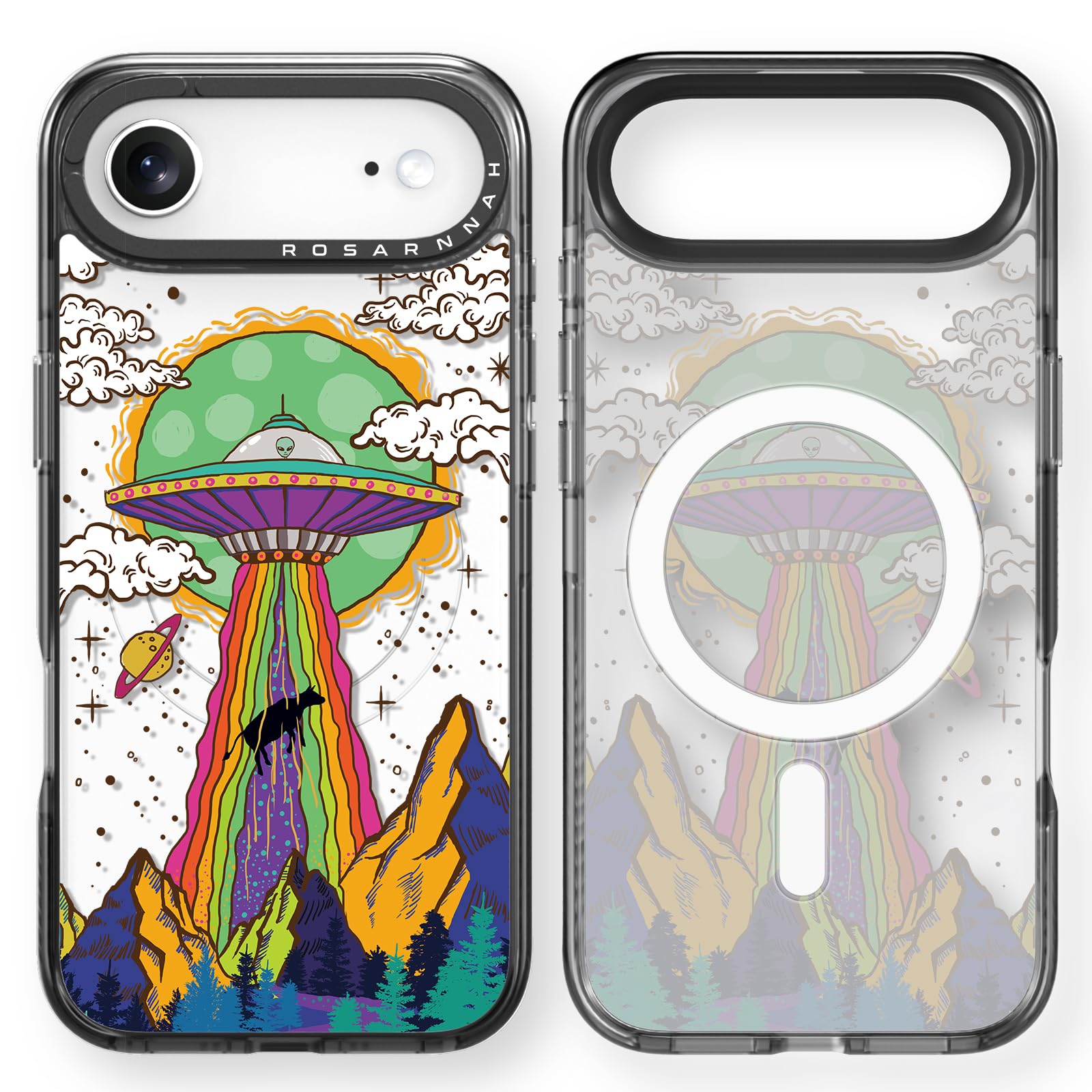 Rosarnnah Bonita funda para iPhone Air, compatible con Magsafe, duradera, a prueba de golpes, caída de 6.5 pies, divertido diseño OVNI para iPhone 17 Air (6.5 pulgadas), color negro