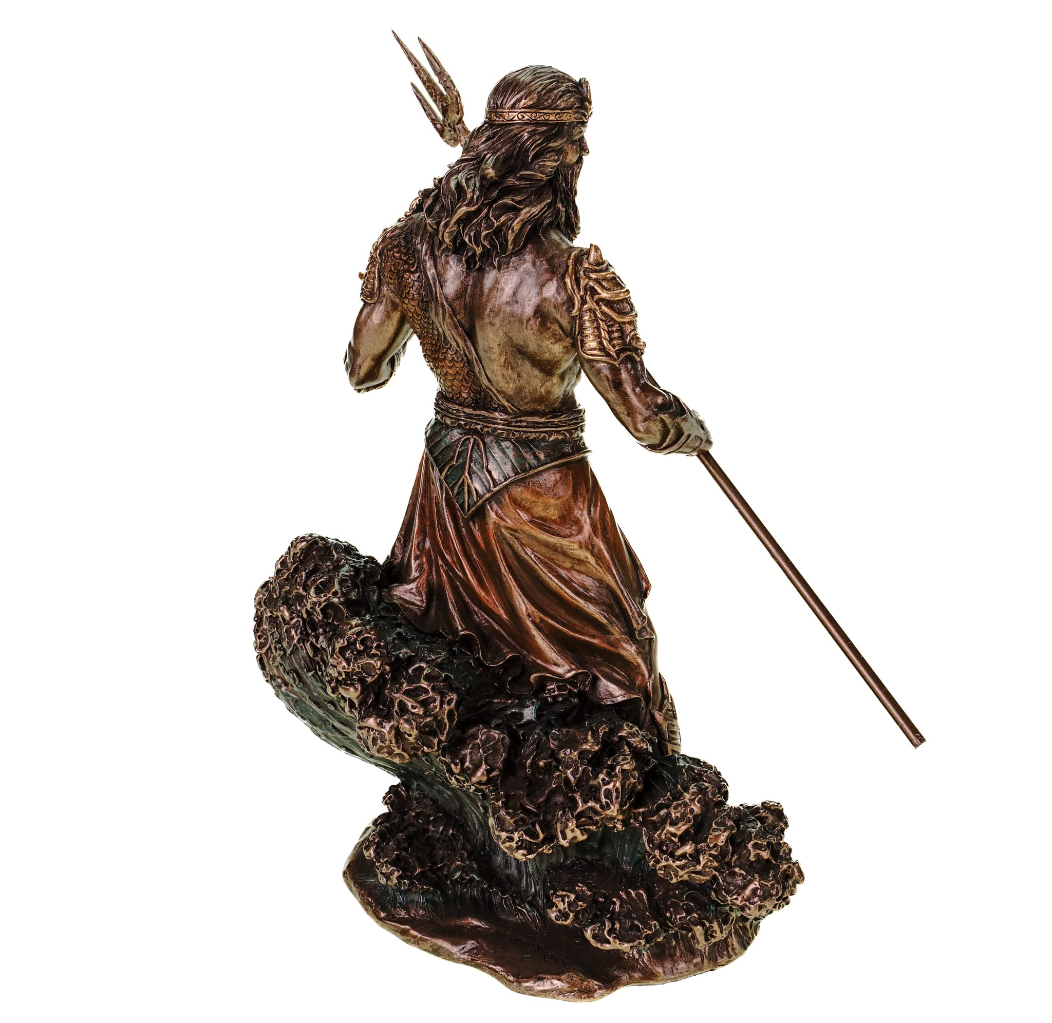 Veronese figurka boga morza Posejdon z trójzębem na fali, statuetka morza, bogowie, Neptun, brązowana