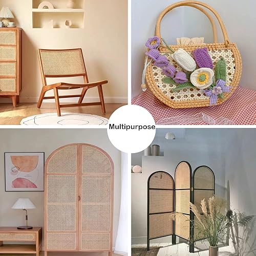 Miniatura 6 de Rollo de cincha de ratán de 14 pulgadas de ancho, material de bastón natural de ratán de 3.3 pies para gabinete, silla, muebles, con 319 pulgadas