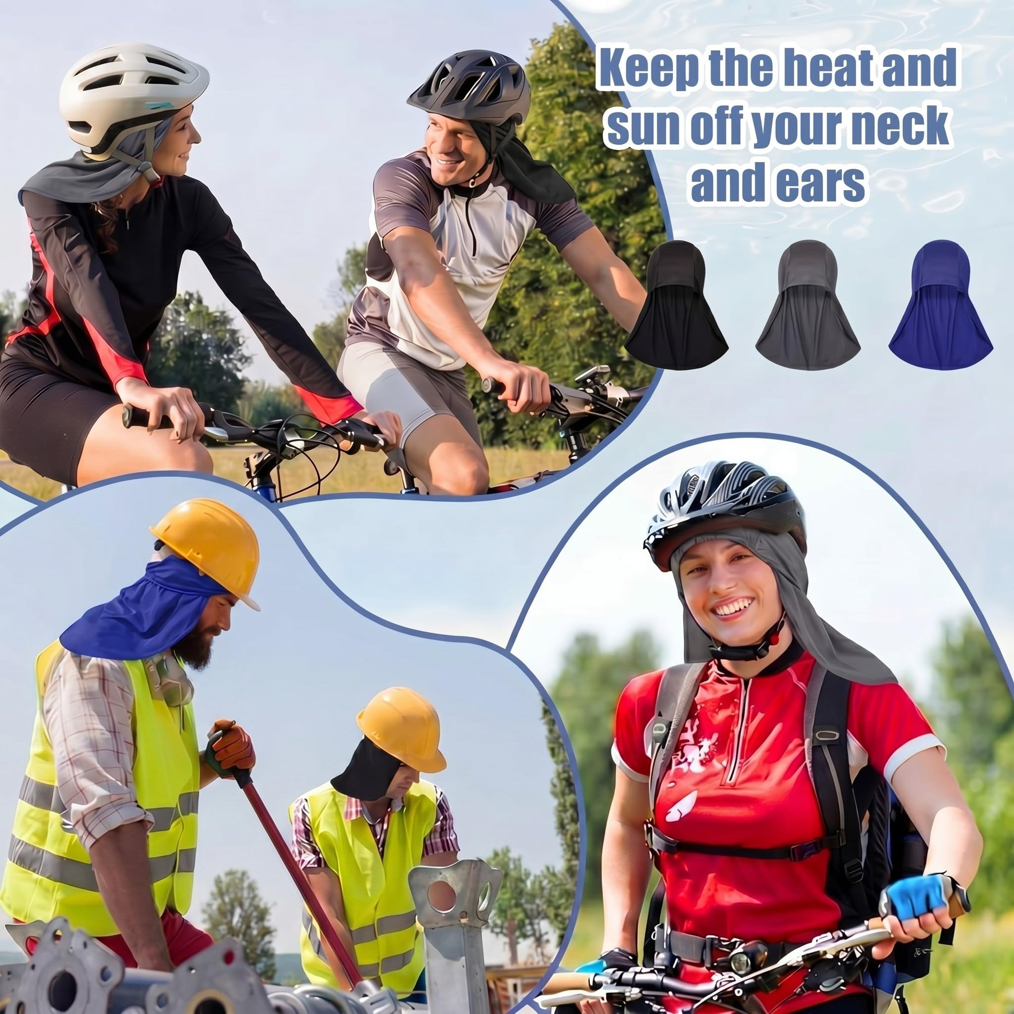 3 Pieces Helmet Liner with Neck Mask, Cooling Skull Cap Sweat Wicking Cap with Tail Sun Cycling Running Neck Protection Hat