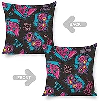 Vista 5 de Doodles Joystick - Juego de 2 fundas de almohada de 18 x 18 pulgadas, fundas de almohada de lino para juegos, fundas de almohada cuadradas