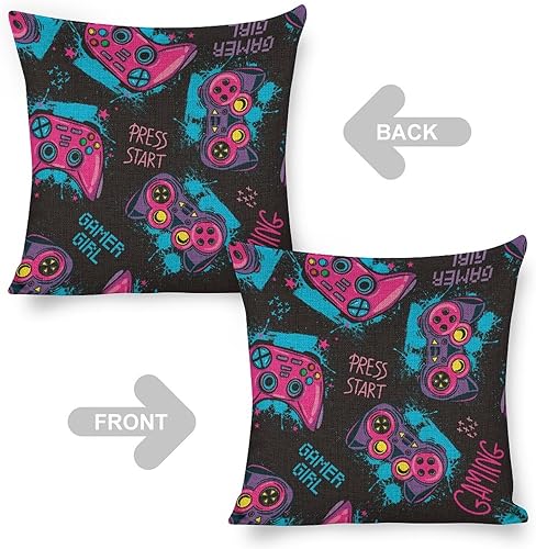 Miniatura 5 de Doodles Joystick - Juego de 2 fundas de almohada de 18 x 18 pulgadas, fundas de almohada de lino para juegos, fundas de almohada cuadradas