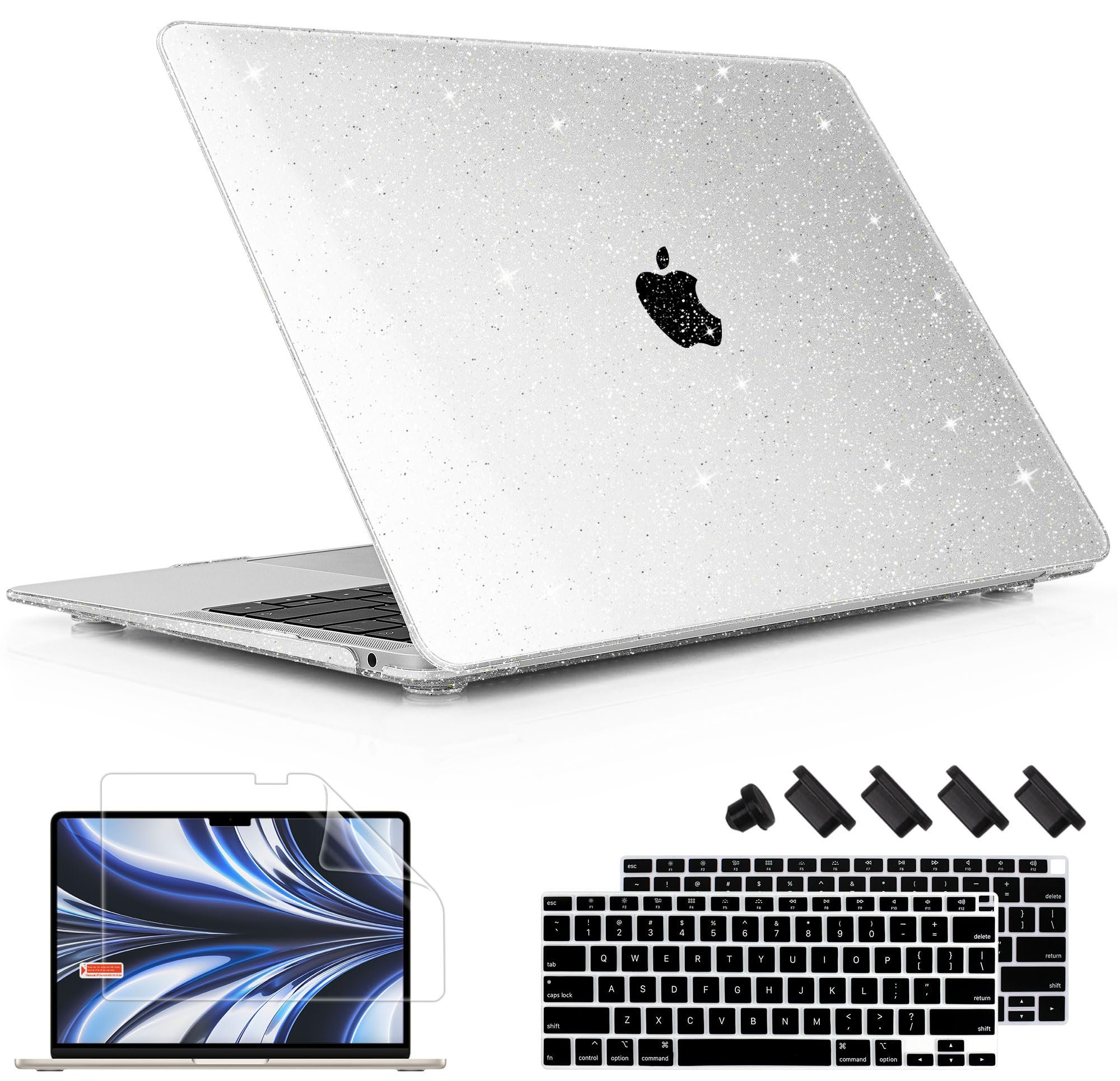 May Chen Compatible with New MacBook Air 13 inch Case 2021 2020 2019 2018 Model: M1 A2337 A2179 A1932, Plastic Hard Shell Case for MacBook Air 13 inch with Retina Display Fits Touch ID,Clear Glitter