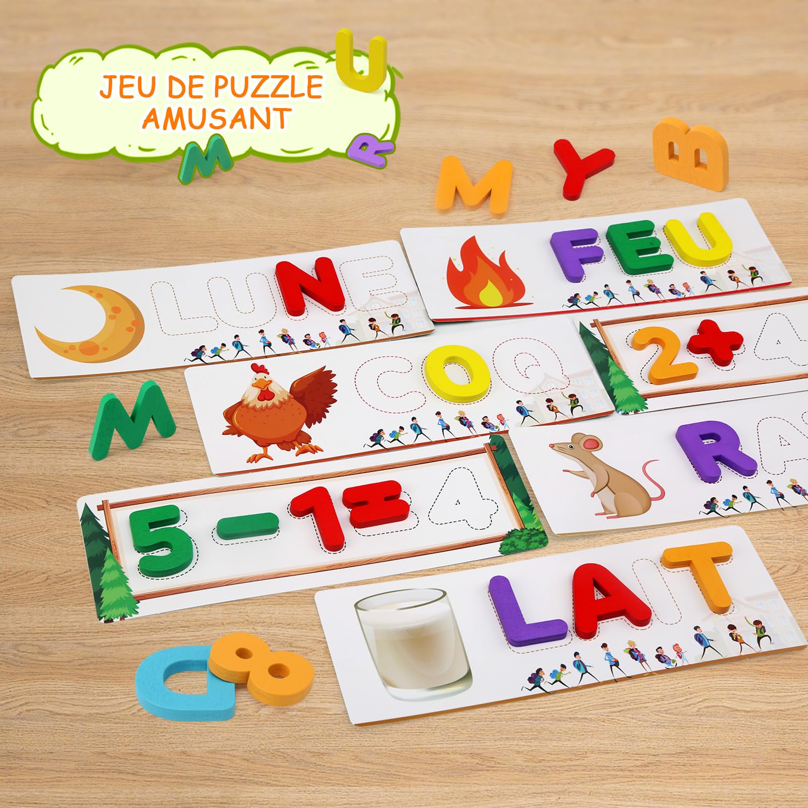 Felly Jouet Enfant 2-5 Ans, Jeux Educatif d'Orthographe Française, 2 en 1 Montessori Apprenez à Lire Lettres et Arithmétique