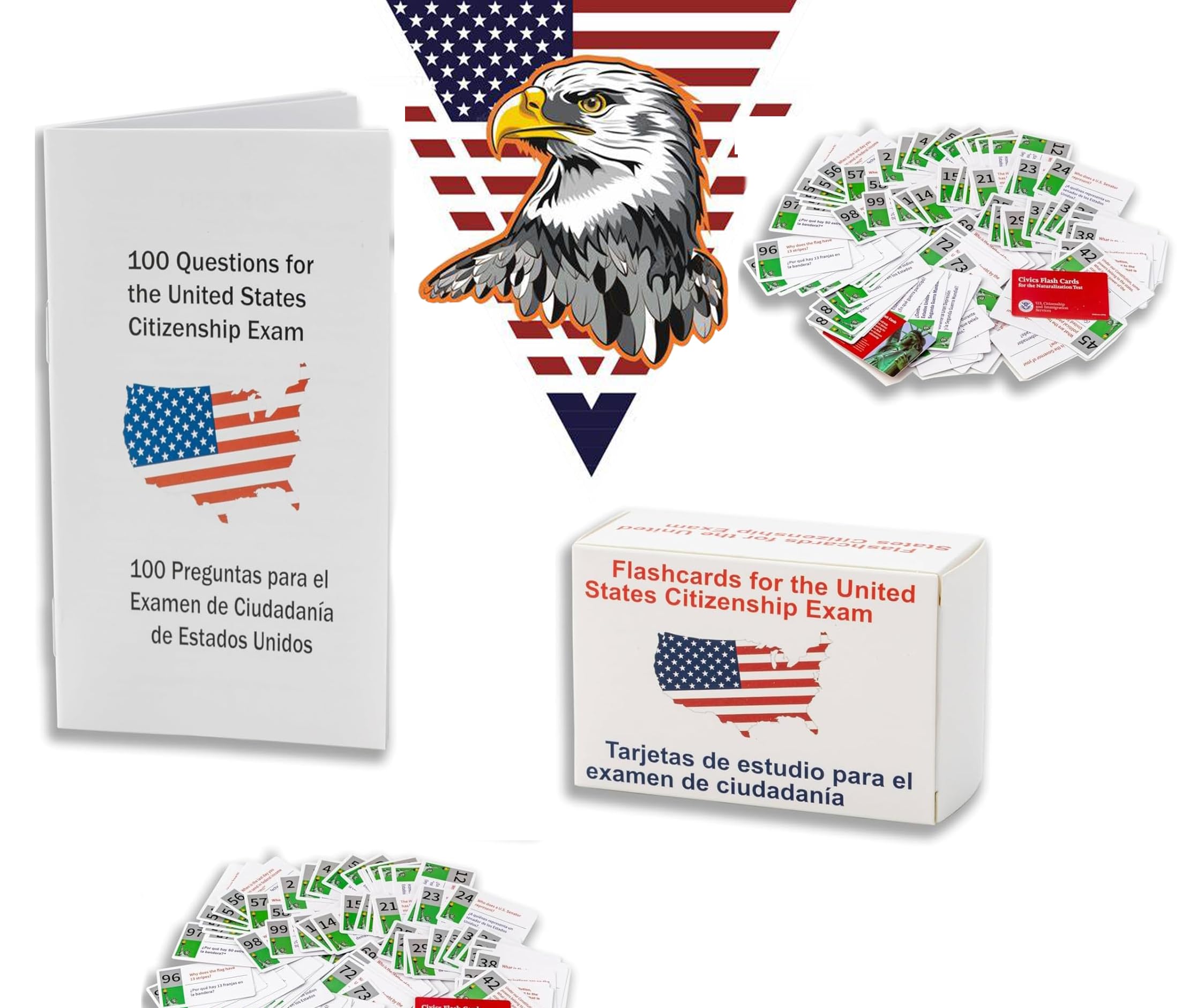 U.S Civics Test Flash Cards 2025 Bilingual (English/Spanish) - 100 Official Questions & Study Booklet Combo Set for Naturalization Exam Prep