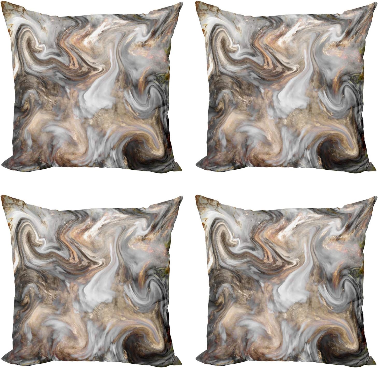 Ambesonne Marble Print Throw Pillow Cushion Case Pack of 4, Retro Style Paintbrush Colors in Marbling Texture Watercolor Artwork, Modern Accent Double-Sided Digital Printing, 24", Sand Brown