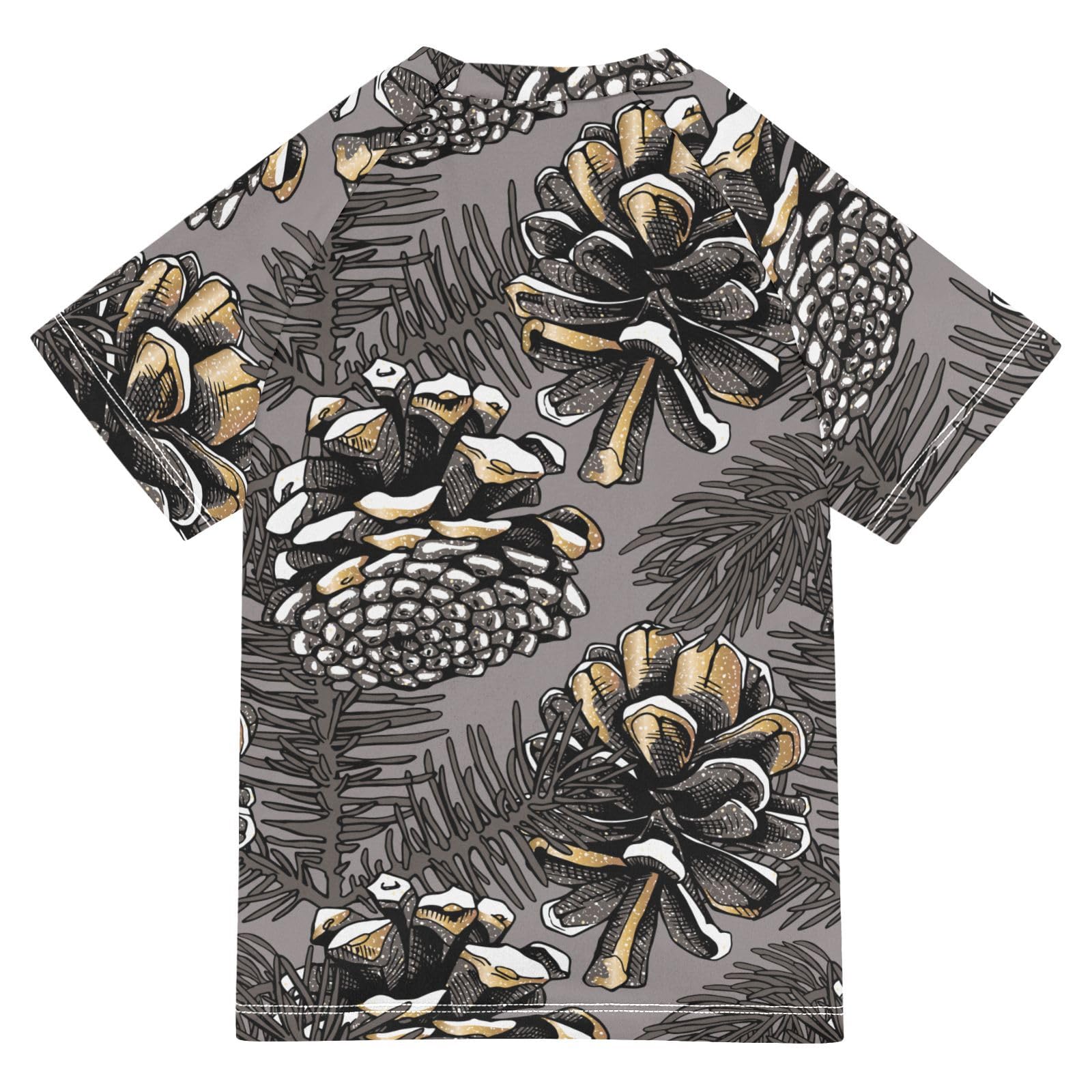Aflyko Christmas Boys' Swim Shirt Pine Cone Leaves Rash Guard Beachwear Sun Protection Fishing Hiking Camping Surfing Swimming Toddler Infant Summer Daily T-Shirt, 4T