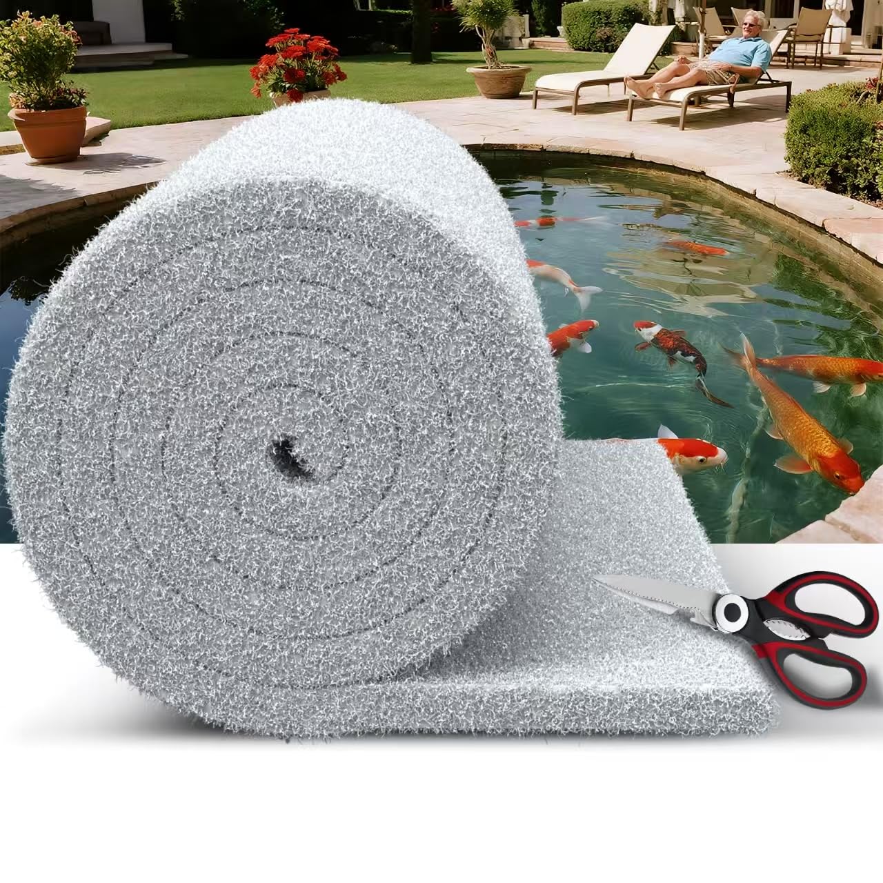Fine Pond Filter Pad 18" x 72" x 1" - Thickened Cut-to-Fit Reusable Pond Filter Media for Outdoor Ponds, Aquariums &amp; Fountains - Clear Healthy Water