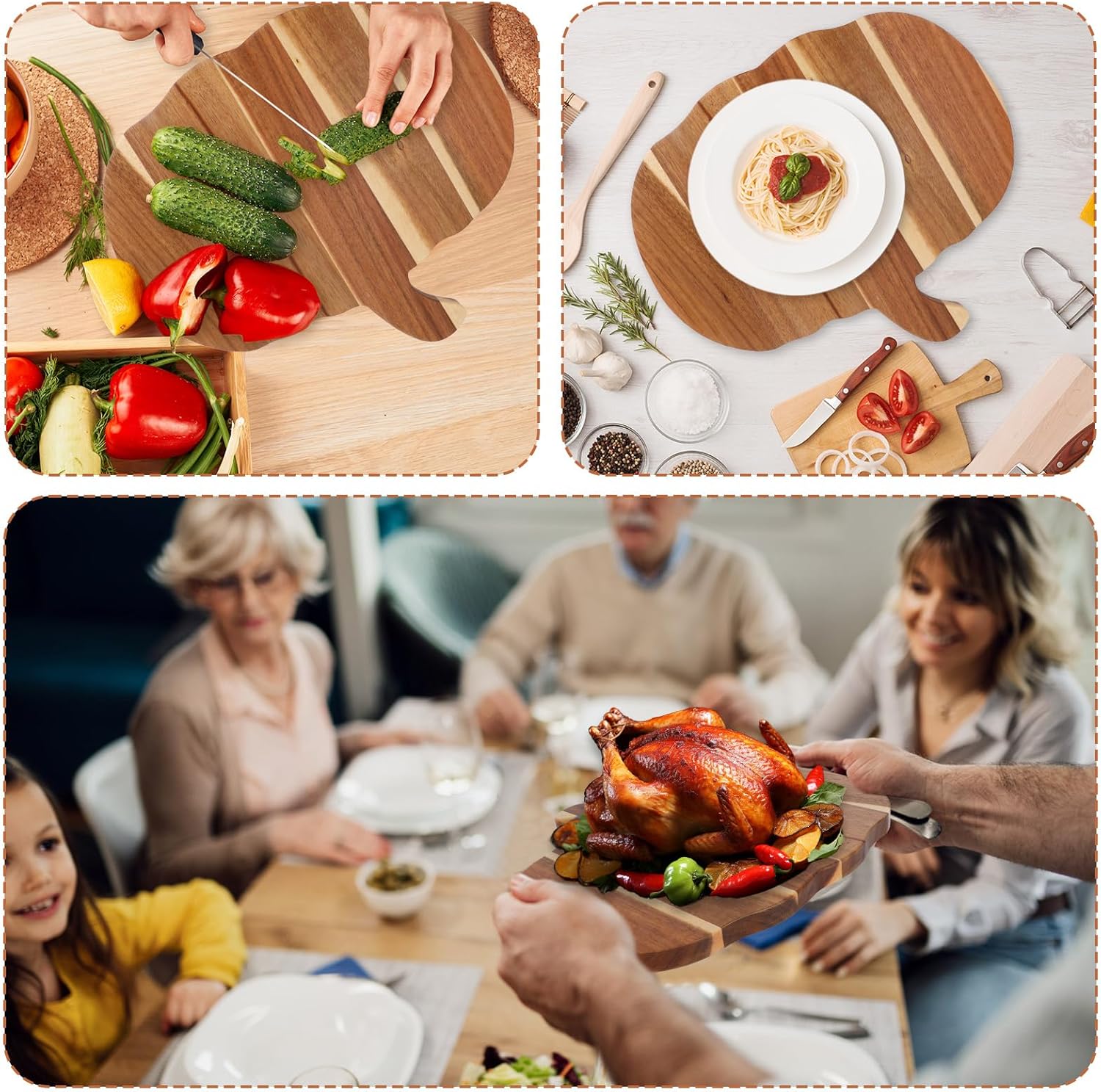 Halloween Pumpkin Shaped Wood Cutting Board Kitchenware, Gothic Kitchen Trays Decor with Handle Wooden Charcuterie Board Party Serving Platter for Thanksgiving Fall Decoration & Gift