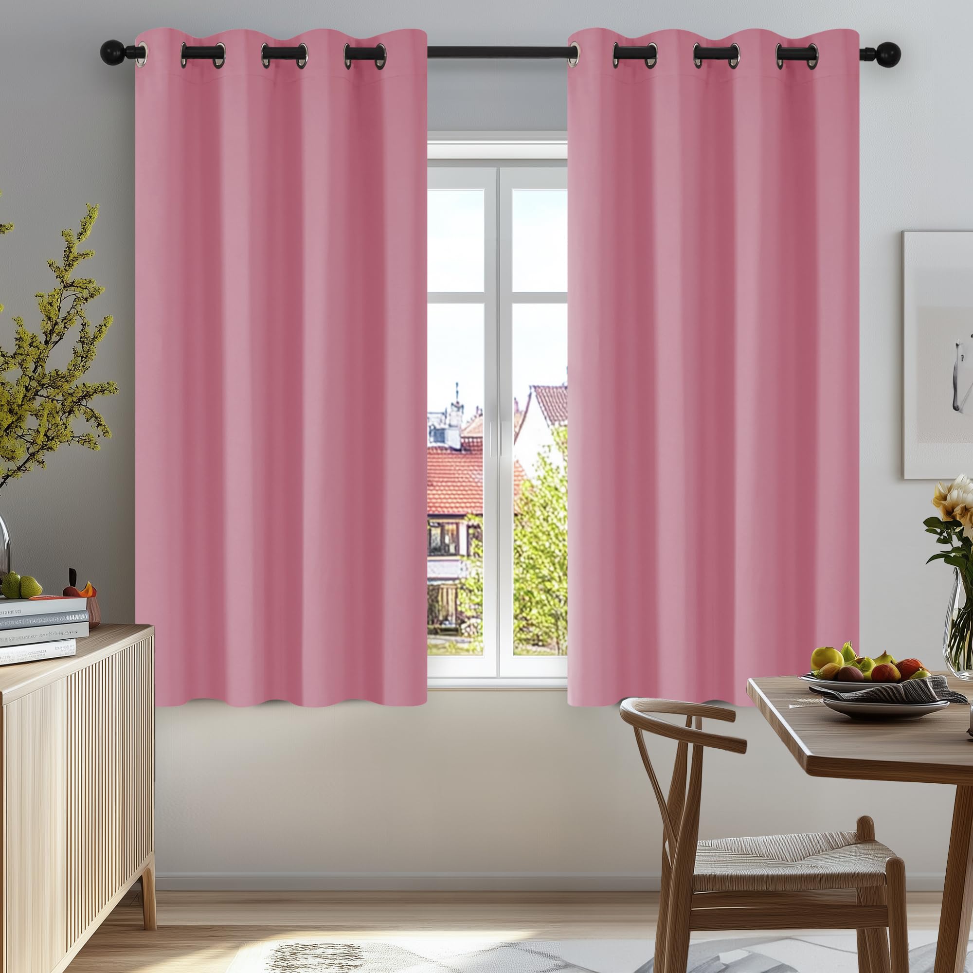 Deconovo Pink Blackout Curtains Solid Thermal Insulated Eyelet Curtains For Nursery 46 X 54 Inch 2 Panels