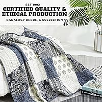 Vista 3 de DaDa Bedding - Juego de colcha de tela vaquera, diseño floral, 100 % algodón, bohemio, chic, ligero, acolchado, a rayas, medallón de cachemira