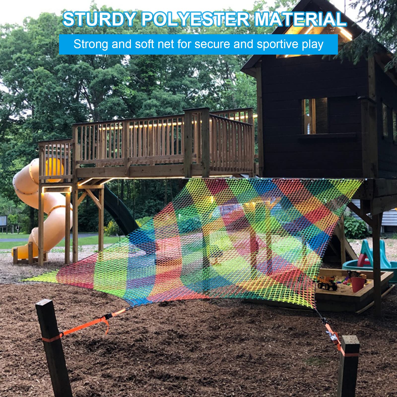 Rete di sicurezza per parco giochi, a doppio strato, colore arcobaleno, per bambini, arrampicata, cargo, arrampicata, parco giochi, rete per bambini, parco giochi, rete per balcone, giardino, parco