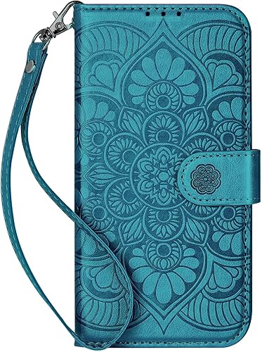Funda tipo cartera para iPhone XR, [bloqueo RFID] Soporte para 3 tarjetas con ranura para tarjeta de crédito Funda protectora magnética de piel Azul