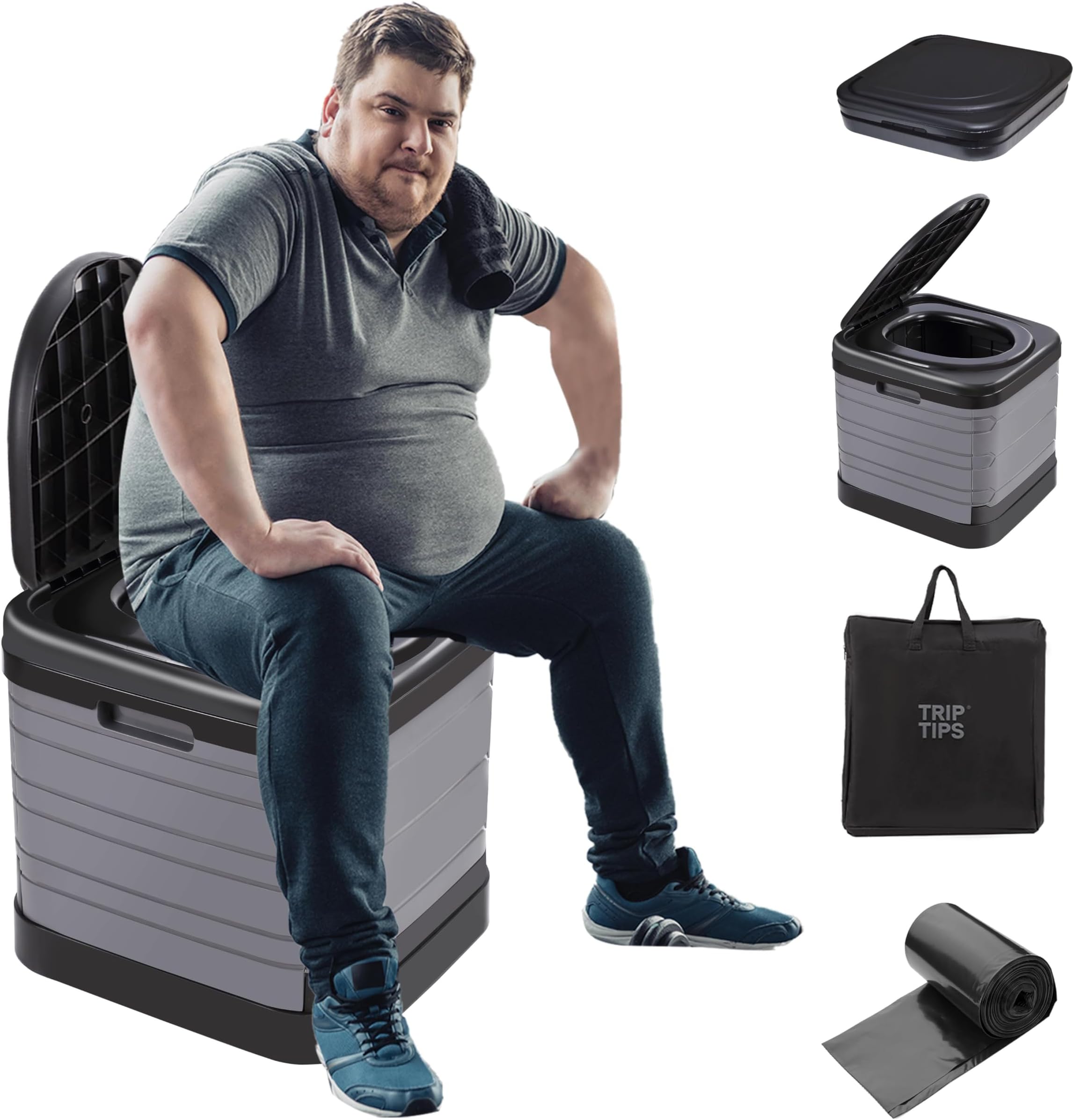 TRIPTIPS Updated Portable Potty for Camping Extra Large Folding Travel Toilet Camping Toilet Portable Toilet for Adults Car Toilet Camp Toilet Outdoor Toilet for Boat/Hiking/Long Trips/Beach