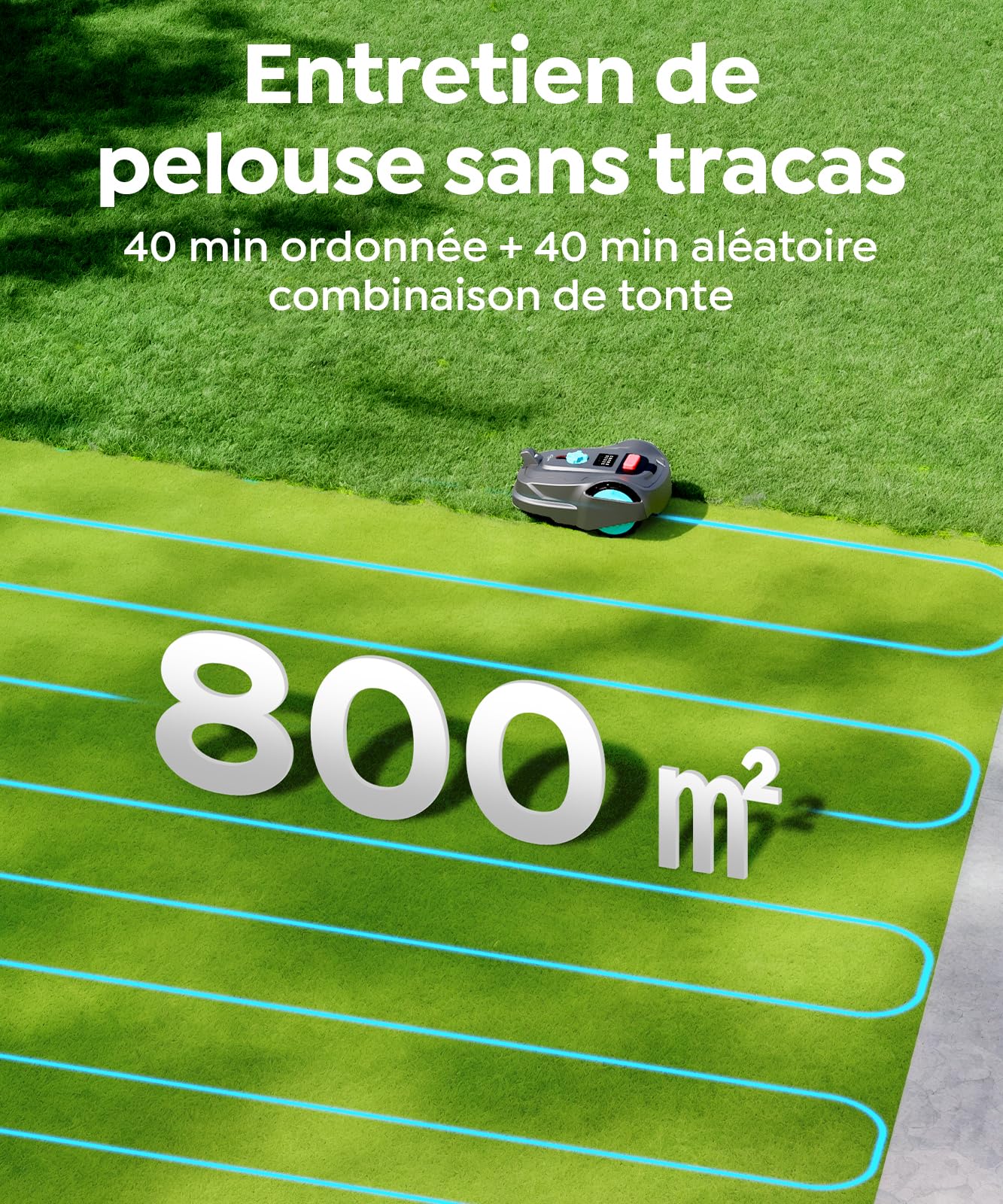 YARDCARE M800Plus Robot Tondeuse sans Fil Périphérique, GPS, Jusqu’à 800 m²,Vision IA,Coupe en U,Reconnaissance Intelligente des Obstacles,Contrôle Via App（Noir et Rouge）