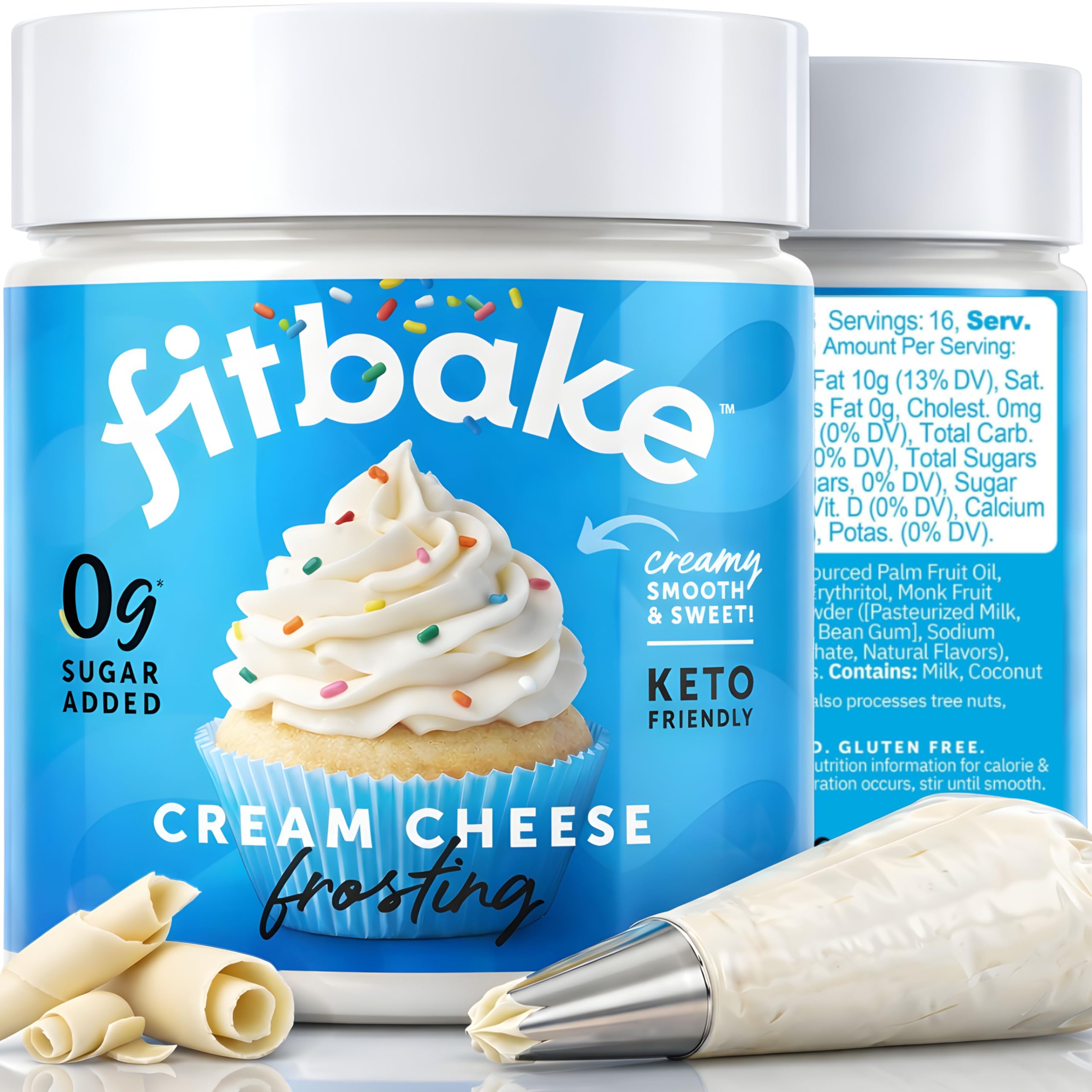 FitBake Cream Cheese Frosting | Keto Frosting for Low Carb Desserts | Sugar Free Cream Cheese Keto Icing | 0g Net Carbs Per Serving | Gluten Free | Naturally Sweetened Low Carb Food Keto Friendly 8oz