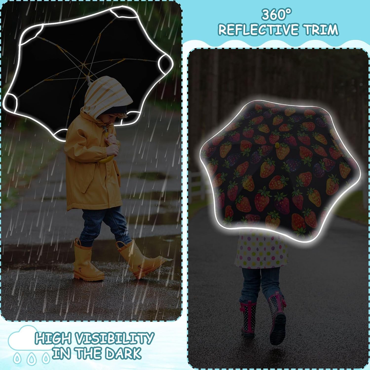 ALAZA Colorful Strawberry Kids Umbrella for Girls Boys Toddler Children Rain & Sun Umbrella