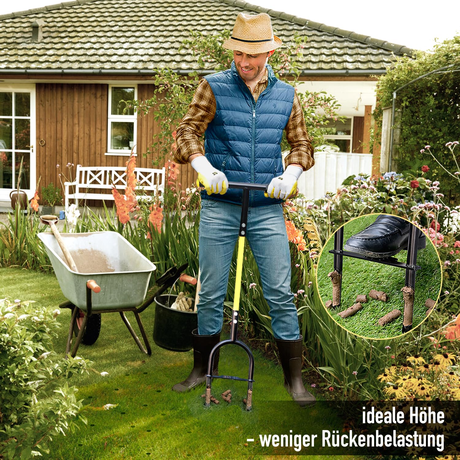 Jardineer Rasenlüfter Rasen-Kernbelüfter, Hand Aerifizierer für Rasen, Manueller Rasenvertikutierer, Kernbelüftungsgerät Gartengerät, Rasenspecht Aerifizierer und Aerifiziergabel für Verdichtete Böden
