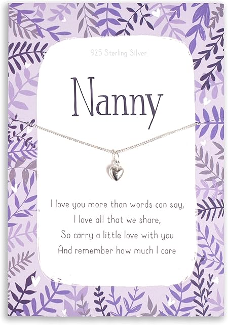 Nanny Sterling silver necklace | chain and heart pendant gifts for Nan | Nanna Grandma gift her | women | Christmas birthday Mothers day