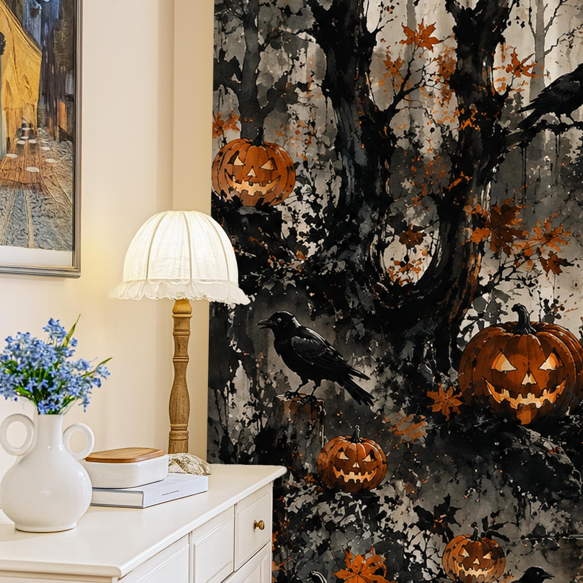 Rideaux occultants citrouilles pour bloquer la lumière et décorer sans plis