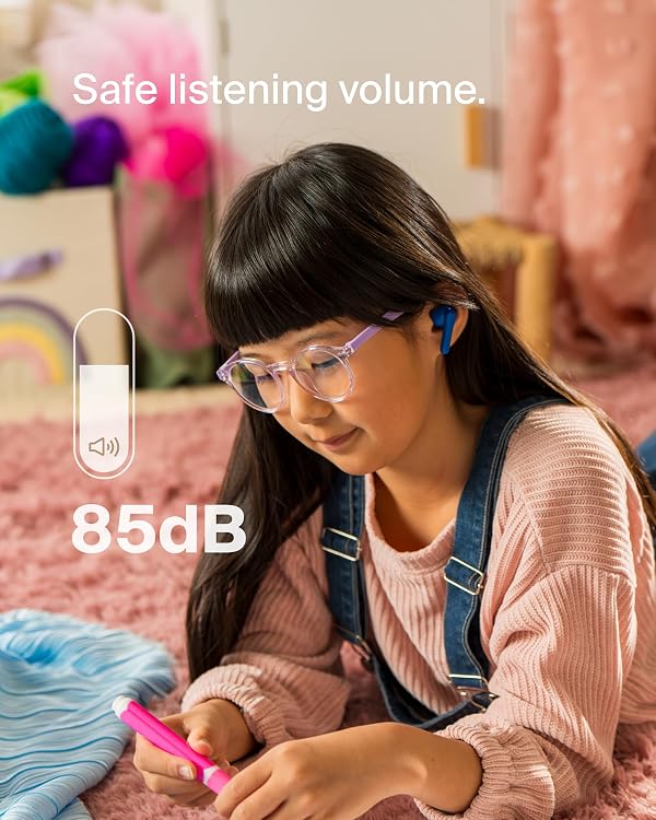 Belkin SoundForm Nano 2 Bluetooth Earbuds for Kids with Built-in Microphone, 28H Battery Life, Safe 85dB Volume, IPX5 Water Resistance - Kids Bluetooth Earbuds for iPhone, iPad, Galaxy, & More - Blue by Belkin - Used condition - Image 3