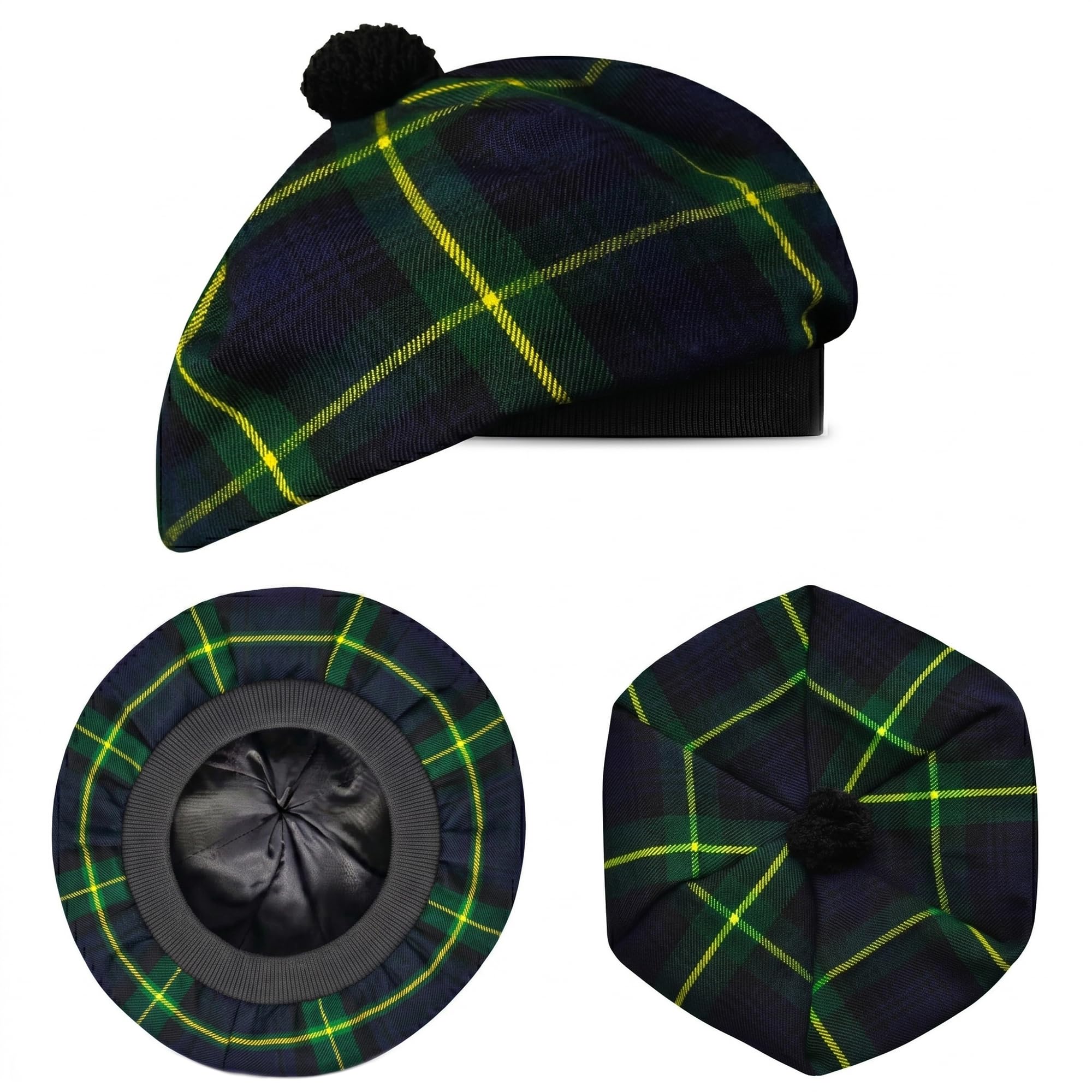 H HIGHLAND REDSTONE Scottish Hat Tam o Shanter Scottish Bonnet Tartan hat Acrylic Wool with Pompom (UK, Alpha, One Size, Gordon)