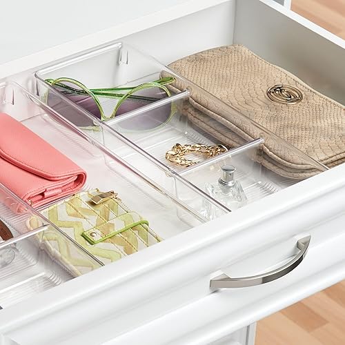 Miniatura 7 de iDesign Organizador de cajones de 3 secciones para cajones de cocina, baño y escritorio, juego de 3 unidades, transparente