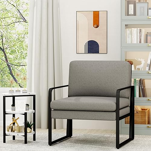 Miniatura 32 de ALISH Sillas decorativas, sillón tapizado, sillas modernas para sala de estar, sillón de lino, sillas laterales de lectura con patas de metal para