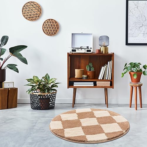 Miniatura 3 de Alfombra a cuadros de 35 pulgadas, copetuda hecha a mano, esponjosa, moderna, estética, decoración del hogar, perfecta para sala de estar,