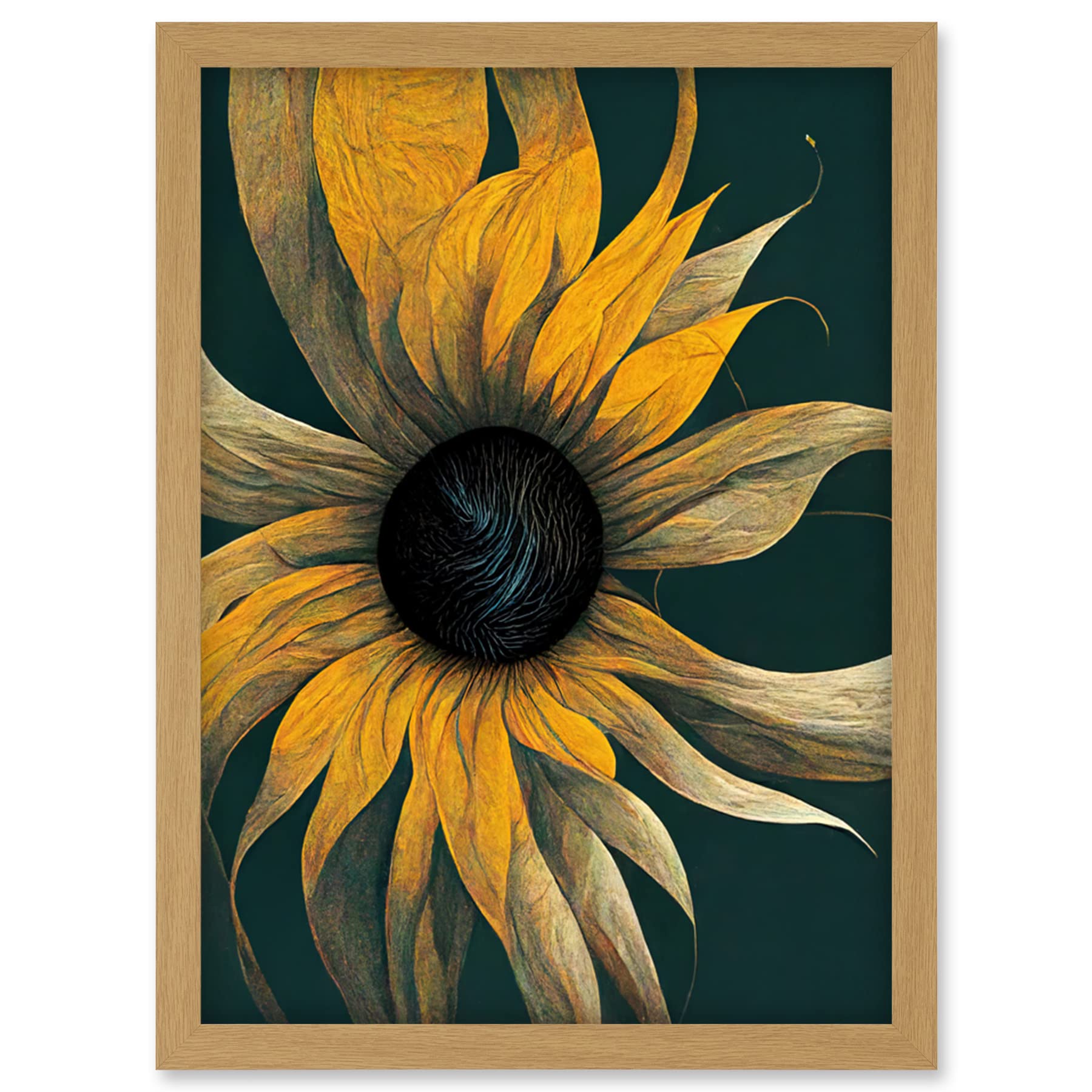 Doppelganger33 LTD Abstract Modern Sunflower Black Yellow Artwork Framed Wall Art Print A4