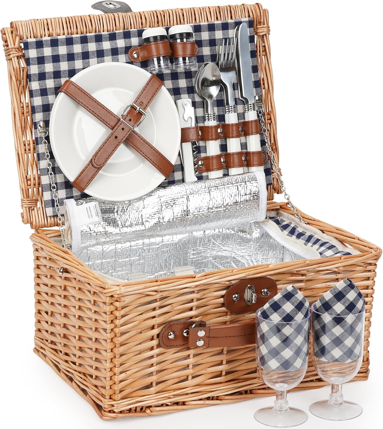 Wicker Picnic Basket for 2 with Insulated Compartment