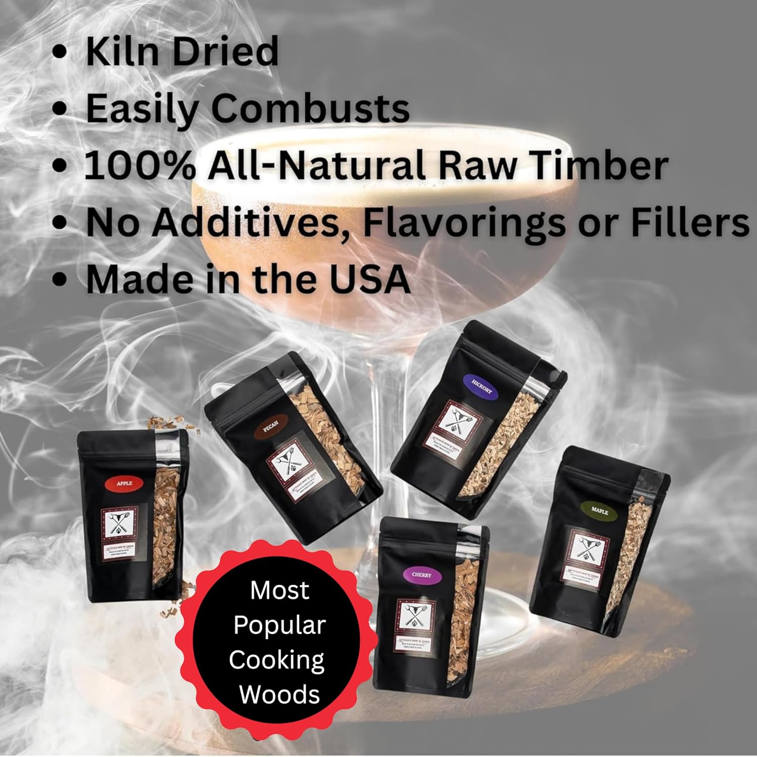 BBQ Wood Chips for Smoking Meat – Cattleack Smok’in Tinder 5 Pack Variety (Apple, Cherry, Hickory, Pecan, Maple) – Fine Cut Smoker Chips for Electric, Gas & Charcoal Grills, USA Made